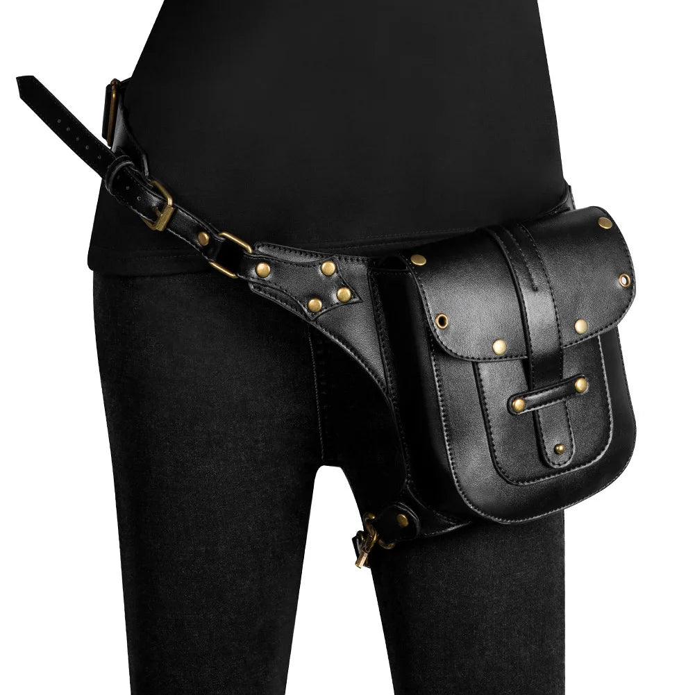 Men Punk Tactical Style Waist Packs, Retro Metal Rivet Shoulder Crossbody Bags Cosplay Street Outdoor Portable Wallet Handbags