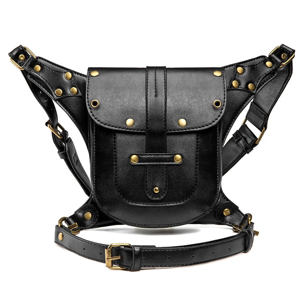 Men Punk Tactical Style Waist Packs, Retro Metal Rivet Shoulder Crossbody Bags Cosplay Street Outdoor Portable Wallet Handbags