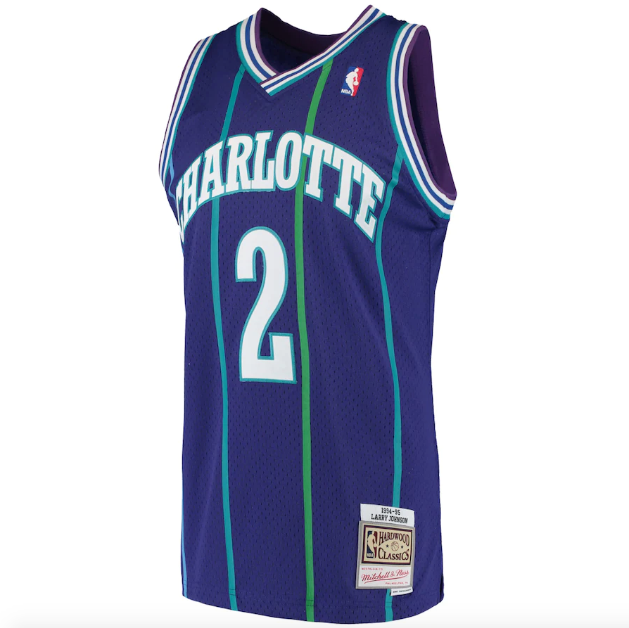 Men’s Larry Johnson Charlotte Hornets 1994-95 Purple Swingman Replica Jersey By Mitchell & Ness