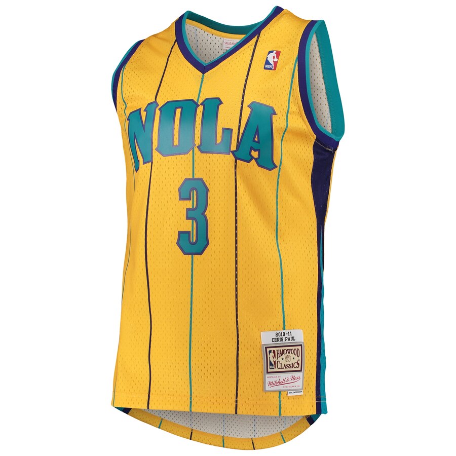 Men's New Orleans Hornets Chris Paul Mitchell & Ness Yellow Hardwood Classics Swingman Jersey